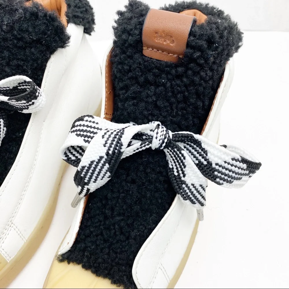 COACH Leather Colorblock High-Top Platform Wedge Shearling Boot Sneakers Size 6